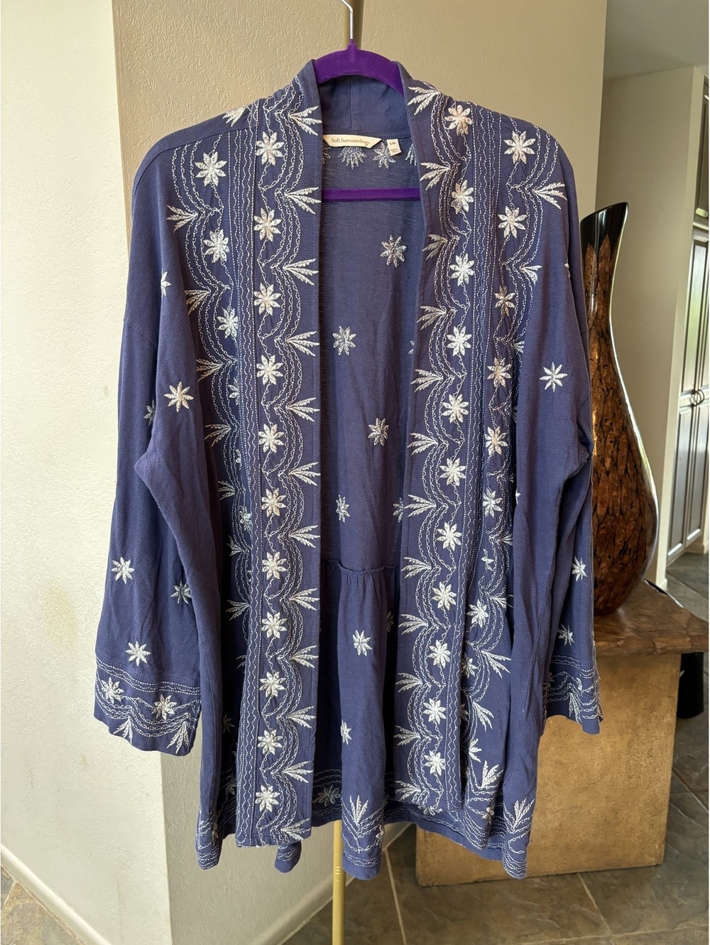 Soft Surroundings Boho cardigan, embroidered flowers Size S/M